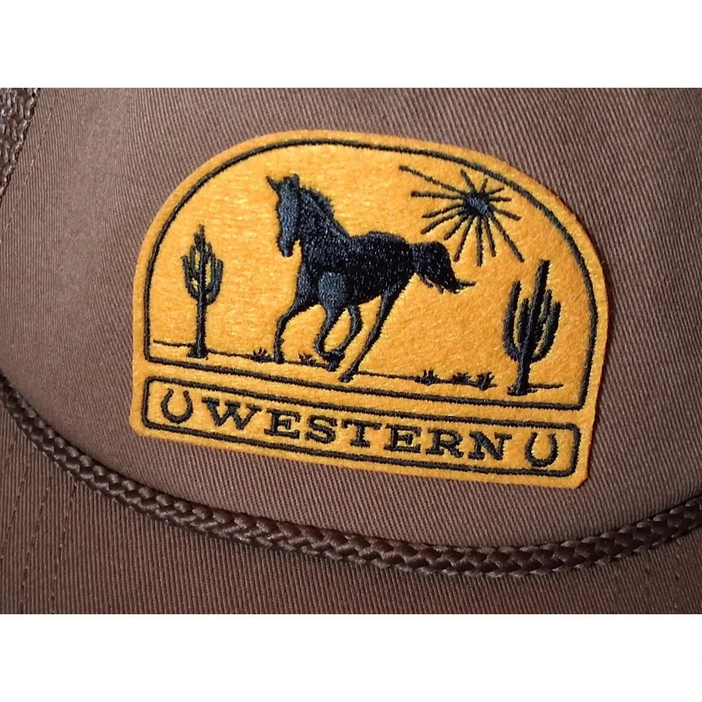 Mighty Fine Western U Trucker Hat Brown Horse Patch Mesh Snapback Cap